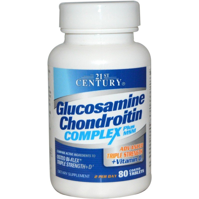 Глюкозамин Хондроитин Комплекс + МСМ 80 таблетки 21st Century, Glucosamine Chondroitin Complex + MSM, Таблетки Глюкозамин Хондроитин Комплекс + МСМ 80 таблетки 21st Century - Глюкозамин Хондроитин Комплекс 80 таблетки 21st Century Има болкоуспокояващо свойство Предпазва от износване на ставите Притежава противовъзпалително действие Възпрепятства развитието на осте