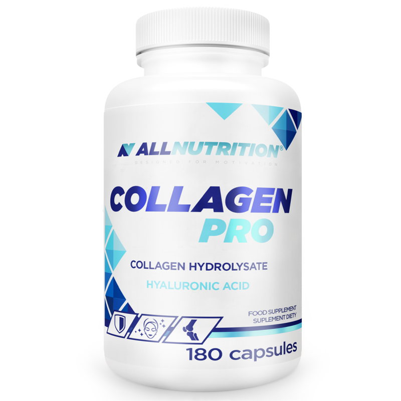 Allnutrition Collagen Pro Caps - Колаген 180 капсули за стави и хрущяли - ALLNUTRITION COLLAGEN PRO е хранителна добавка, съдържаща хидролизиран колаген, екстракт от тамян Boswellia serrata, хиалуронова киселина, хондроитин сулфат, глюкозамин сулфат, курк