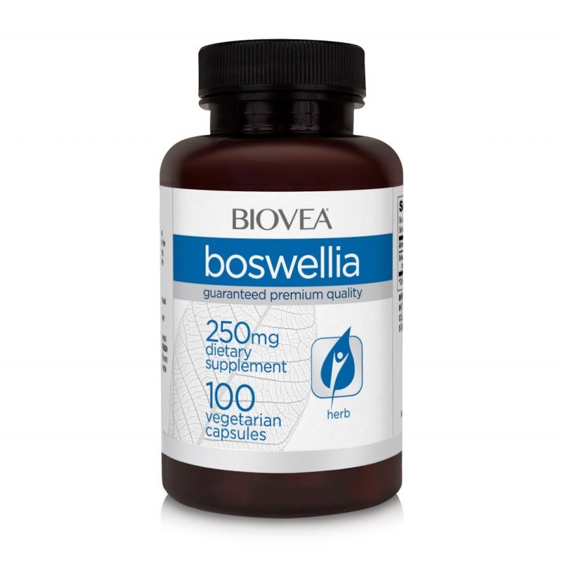 Biovea Boswellia 250 mg - Босвелия срещу възпаления и болки в ставите 100 капсули - Какво е Boswellia? Boswellia serrata (Sallai Guggal) е древно дърво за производство на сок, което се отглежда в целия Западен и Централен Китай. Когато стволът на дървото 