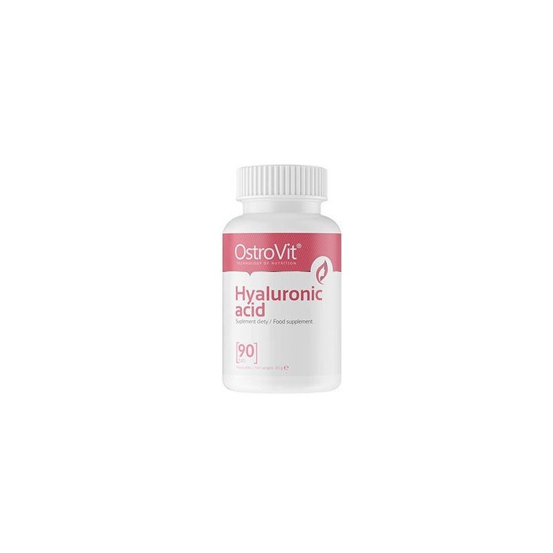 Ostrovit Hyaluronic Acid 70 mg 90 таблетки - OstroVit Hyaluronic Acid 70 mg е хранителна добавка, съдържаща висококачествена хиларионова киселина. Нейните основни функции са да изпълва междуклетъчните пространства, да поддържа функционирането на ставите, 