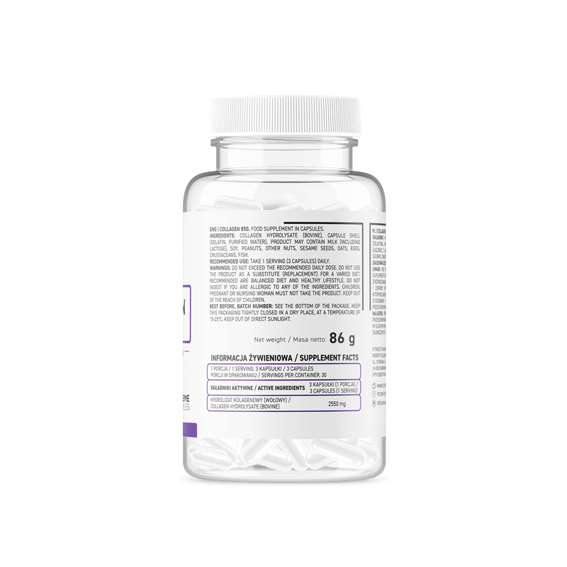 OstroVit Collagen 850 мг 90 капсули - OstroVit Collagen 850 mg 90 капсули OstroVit Collagen 850 mg 90 капсули е хранителна добавка, която ще ви помогне да се грижите по-добре за кожата, косата и ноктите си, както и да насърчи функциите на ставите, хрущяли