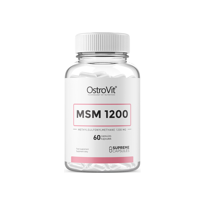 OstroVit MSM 1200 60 капсули - OstroVit MSM 1200 е добавка, която е източник на метил сулфонилметан, органично съединение на сяра. Това съединение се среща в природата в много плодове, зеленчуци, яйца и месо, чай, зърнени храни или дори прясно краве м