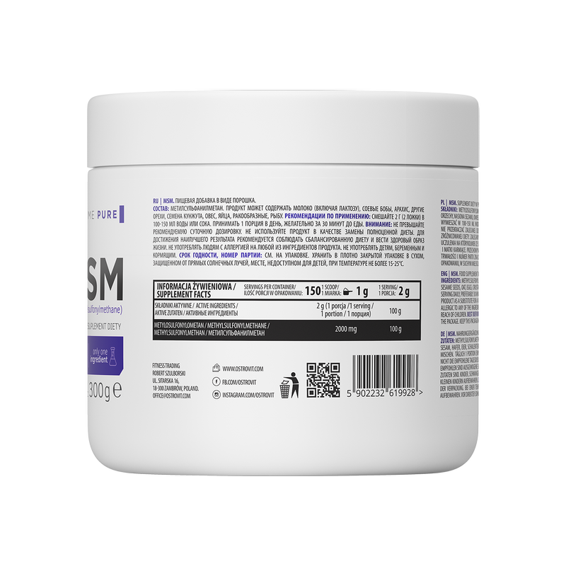 OstroVit MSM Powder 300 г, OstroVit MSM Powder, Хранителни добавки за стави, кости и сухожилия OstroVit MSM Powder 300 г - OstroVit Supreme Pure MSM 300 g OstroVit Supreme Pure MSM е добавка от най-висок клас, съдържаща чисти, без прекомерни пълнители, метилсулфонилметан. Лаборатория, предназначена за хора, които ценят само най-важните доб