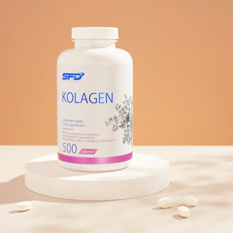 SFD Collagen 500 таблетки - SFD COLLAGEN е хранителна добавка под формата на таблетки, съдържаща хидролизиран колаген от животински произход, предназначена за хора, които се грижат за здравия вид на кожата си, както и за хора, практикуващи спорт, с