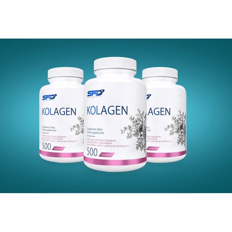 SFD Collagen 500 таблетки - SFD COLLAGEN е хранителна добавка под формата на таблетки, съдържаща хидролизиран колаген от животински произход, предназначена за хора, които се грижат за здравия вид на кожата си, както и за хора, практикуващи спорт, с