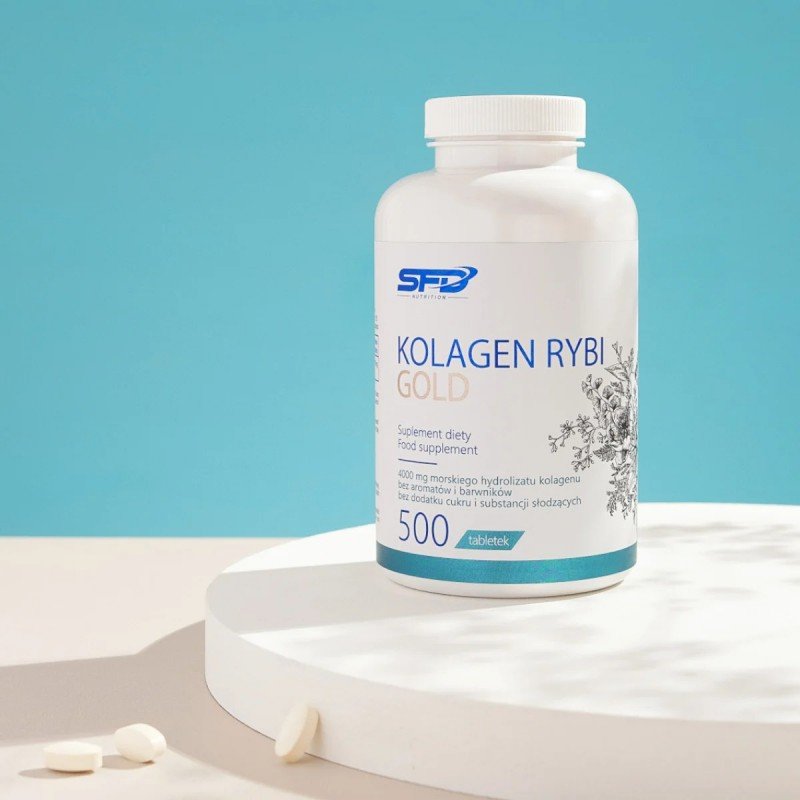 SFD Collagen Fish Gold 500 таблетки - SFD FISH COLLAGEN GOLD е хранителна добавка под формата на таблетки, съдържаща хидролизиран рибен колаген, предназначена за хора, които се грижат за здравия вид на кожата си, както и за хора, практикуващи спорт, след 