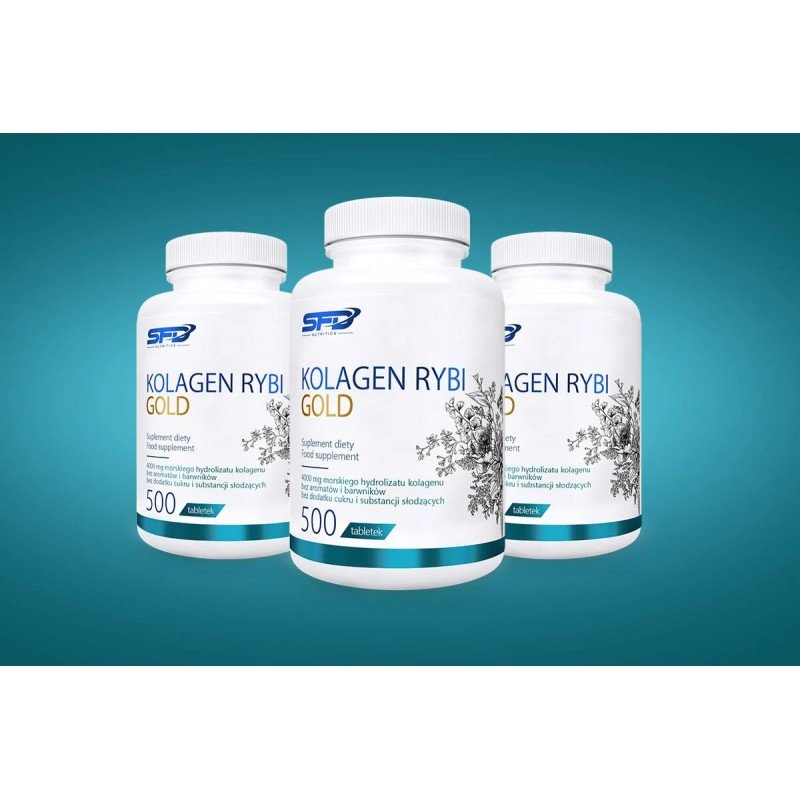 SFD Collagen Fish Gold 500 таблетки - SFD FISH COLLAGEN GOLD е хранителна добавка под формата на таблетки, съдържаща хидролизиран рибен колаген, предназначена за хора, които се грижат за здравия вид на кожата си, както и за хора, практикуващи спорт, след 