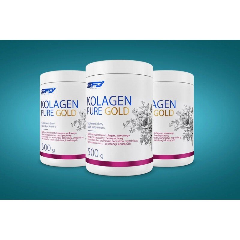 SFD Collagen Pure Gold 500 г - SFD COLLAGEN PURE GOLD е прахообразна хранителна добавка на базата на хидролизиран телешки колаген, предназначена за хора, които се грижат за здравия вид на кожата си, както и за хора, практикуващи спорт, след спортни тр