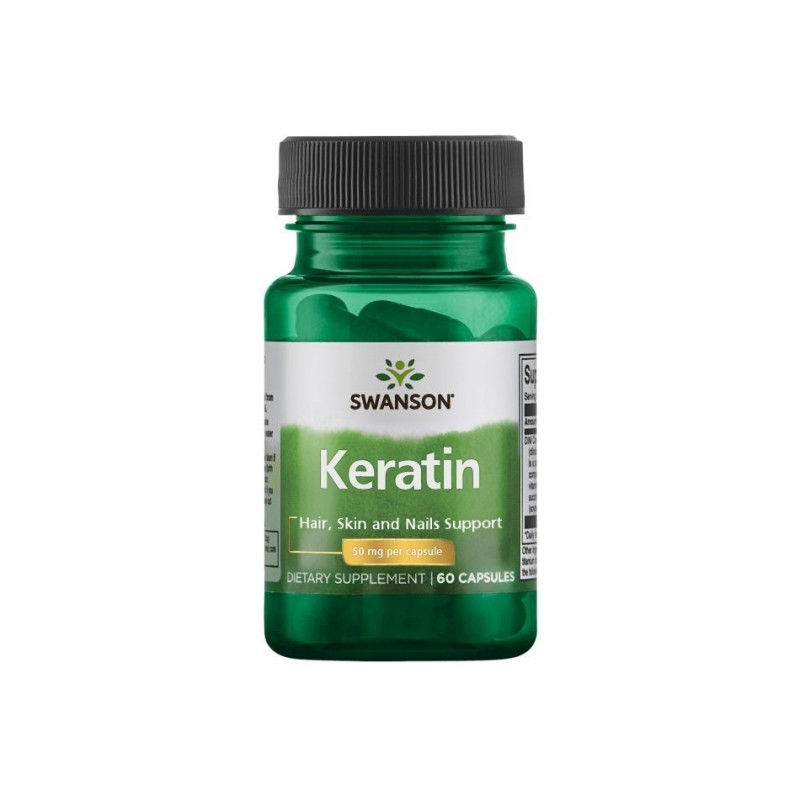 SWANSON Keratin 60 капсули, SWANSON Keratin - Кератин, Хранителни добавки за стави, кости и сухожилия SWANSON Keratin 60 капсули - Кератините са група от твърди и фиброзни протеини, които помагат за поддържането на здравето както на ставите така и на косата, ноктите и кожата. Кератините предоставят изключително високо съдържание на аминокиселината ц