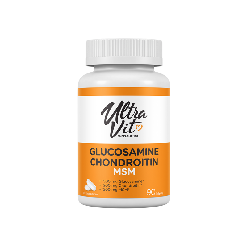 UltraVit Glucosamine Chondroitin MSM 90 таблетки - Тази добавка поддържа здрава структура на ставите, подпомага образуването на хрущяли, насърчава подвижността на ставите, намалява възпалението и предотвратява заболявания, които засягат ставите и връзките