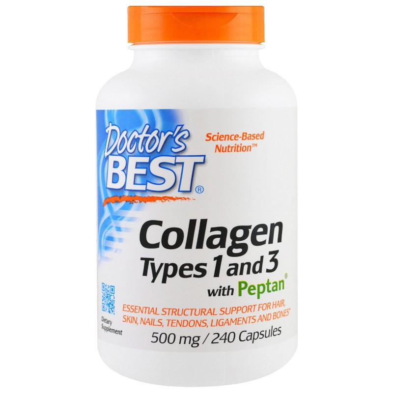 Doctor`s Best Collagen types 1 and 3 240 капсули - Doctor's Best Колаген Тип 1 и 3: Вашият Съюзник в Здравето на Ставите и Красотата на КожатаDoctor's Best Колаген Тип 1 и 3 500 мг 240 капсули е създаден, за да Ви подмлади изцяло, като дарява здравина на 