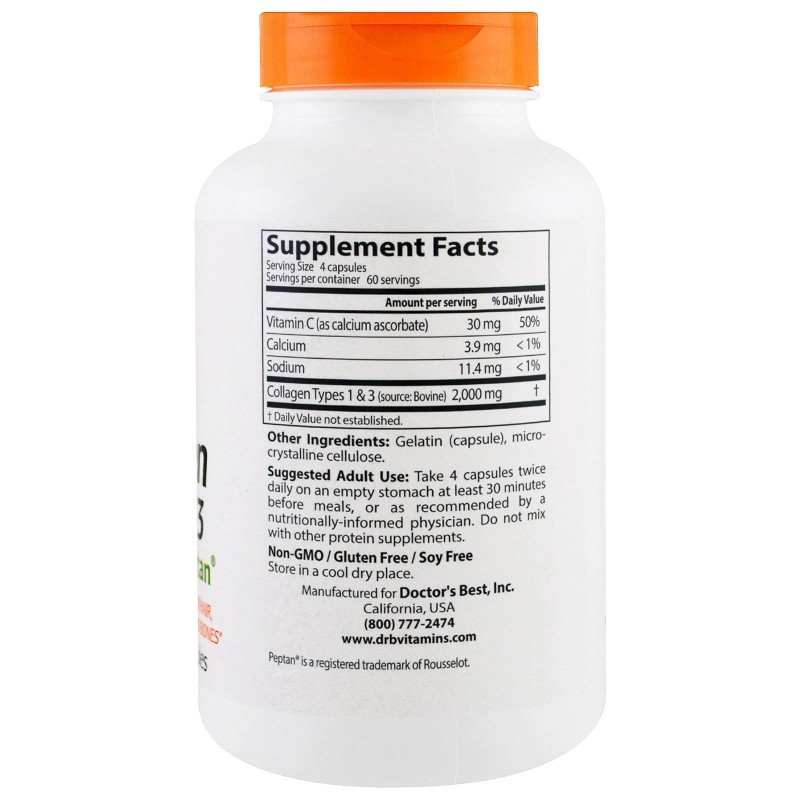 Doctor`s Best Collagen types 1 and 3 240 капсули - Doctor's Best Колаген Тип 1 и 3: Вашият Съюзник в Здравето на Ставите и Красотата на КожатаDoctor's Best Колаген Тип 1 и 3 500 мг 240 капсули е създаден, за да Ви подмлади изцяло, като дарява здравина на 