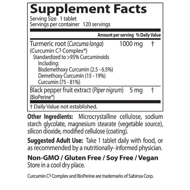 Doctor`s Best Curcumin with C3 Complex and BioPerine комплекс за стави 120 таблетки - Curcumin with C3 Complex and BioPerine 1,000 мг 120 таблетки I Doctor`s Best Доказано е, че поддържа здравата функция на ставите Подпомага клетките и тъканите да неутрал