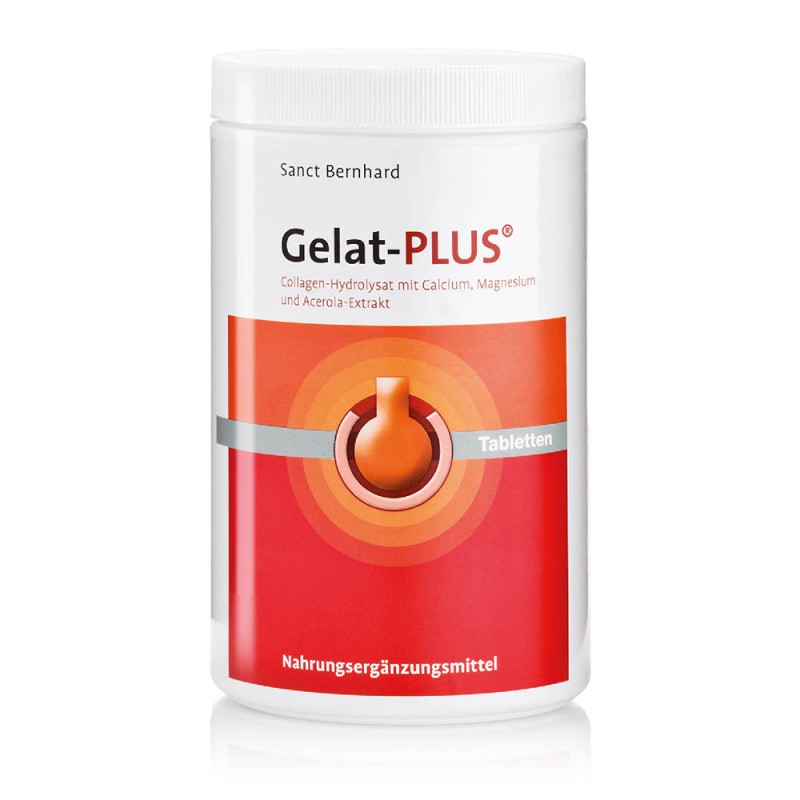 Sanct Bernhard Gelat-Plus Колаген Плюс 1600 таблетки - Тайната на Gelat Plus: Изненадващата суперхрана, която подпомага вашето здраве и красота! Хранителна добавка, съдържаща колагенов хидролизат с калций, магнезий и натурален витамин С - екстракт от ацер